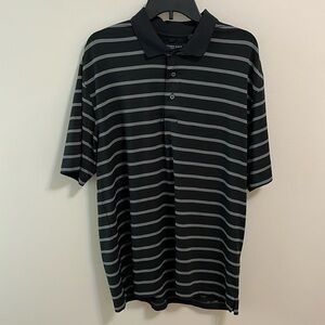 Polo shirt men’s size large black gray coolmax pullover striped collar casual